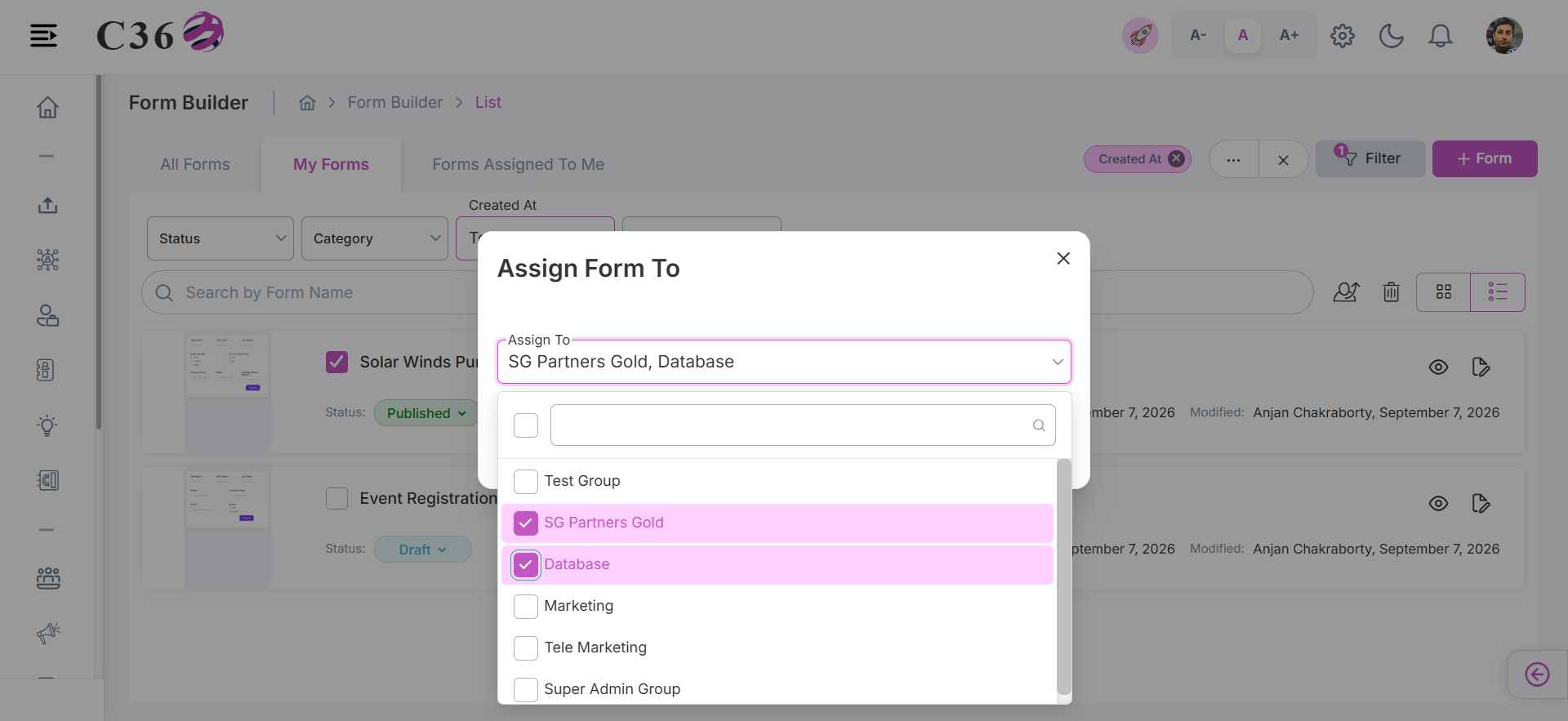 Assign Forms to Group